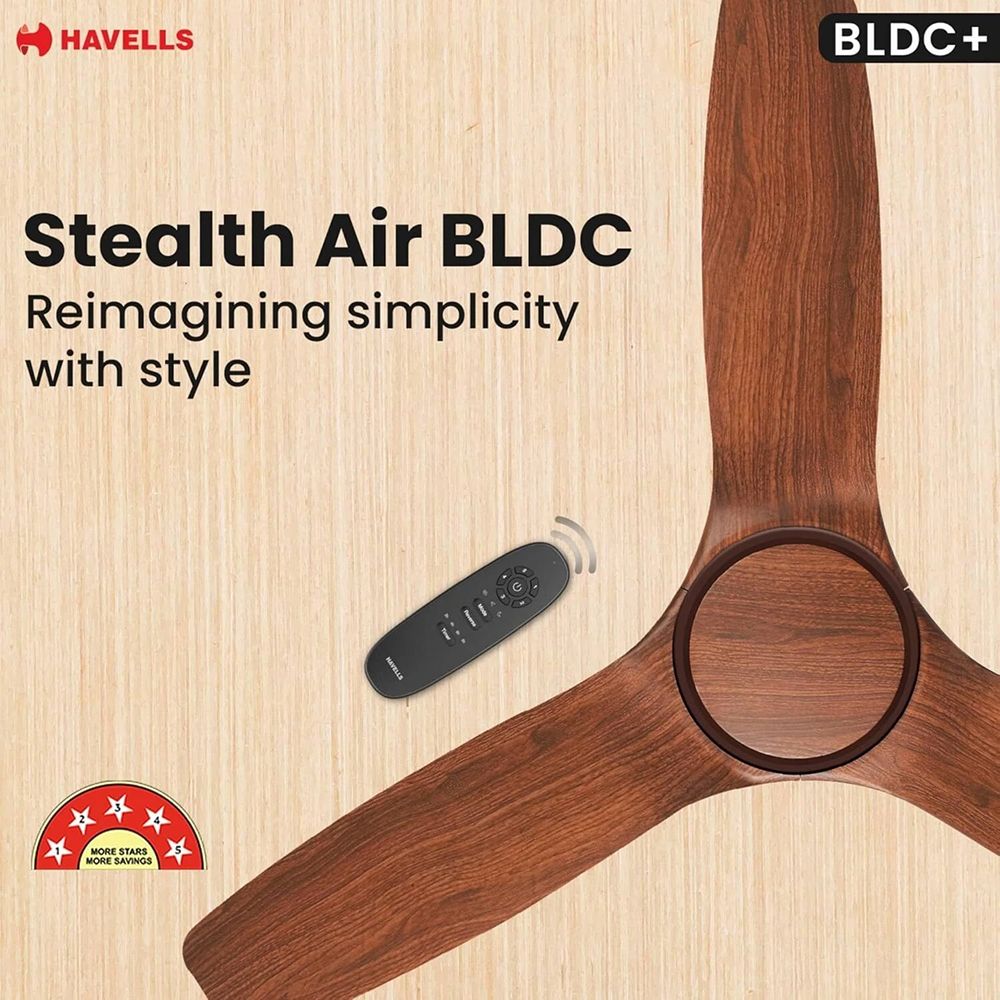 HAVELLS Stealth BLDC 5 Star 1200mm 3 Blade Permanent Magnet Motor Ceiling Fan with Remote (Aerodynamic Blades, Brown) HAVELLS Stealth BLDC 5 Star 1200mm 3 Blade Permanent Magnet Motor Ceiling Fan with Remote (Aerodynamic Blades, Brown)_5
