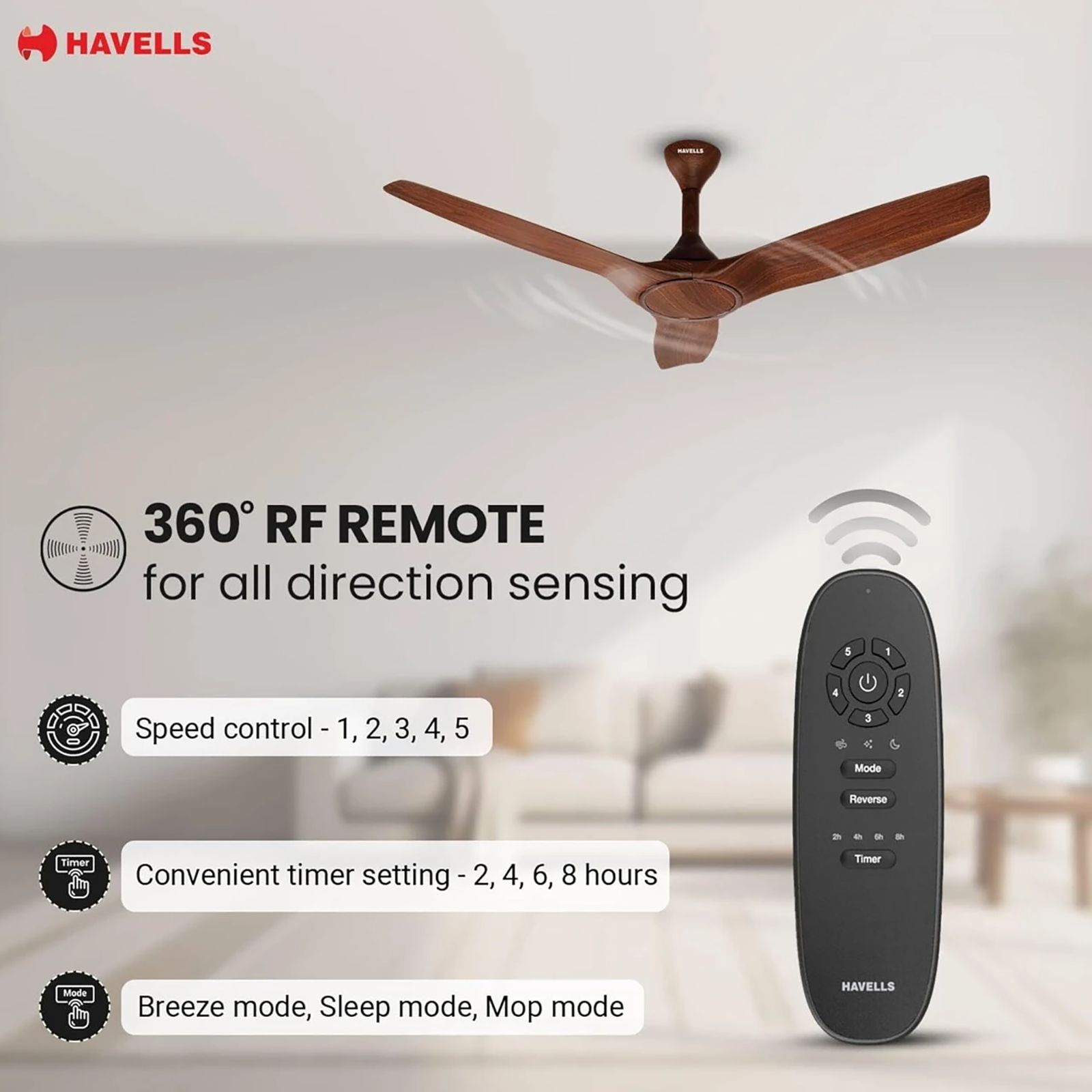 HAVELLS Stealth BLDC 5 Star 1200mm 3 Blade Permanent Magnet Motor Ceiling Fan with Remote (Aerodynamic Blades, Brown) HAVELLS Stealth BLDC 5 Star 1200mm 3 Blade Permanent Magnet Motor Ceiling Fan with Remote (Aerodynamic Blades, Brown)_8