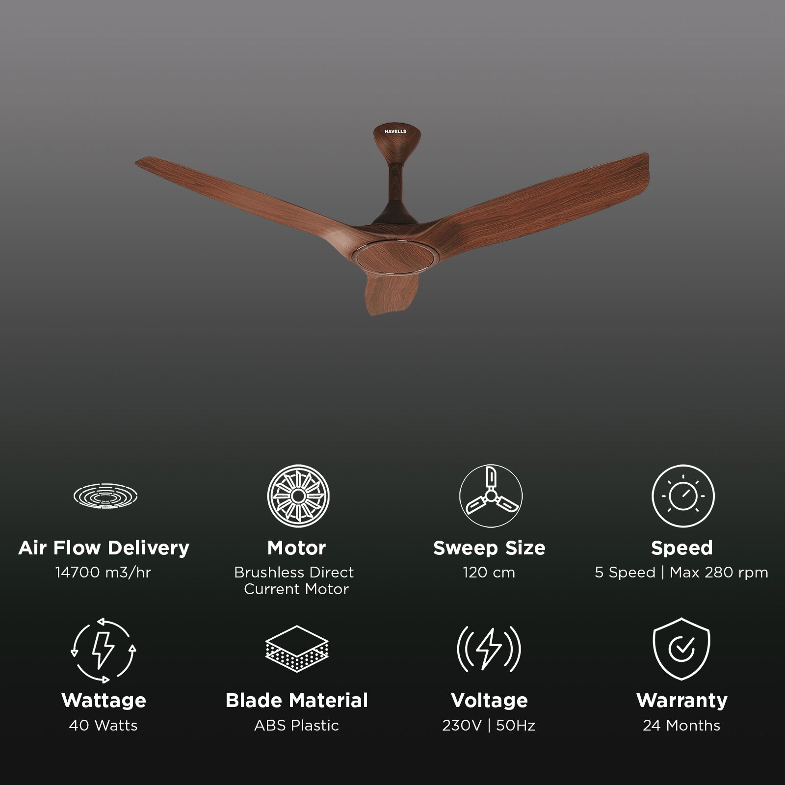 HAVELLS Stealth BLDC 5 Star 1200mm 3 Blade Permanent Magnet Motor Ceiling Fan with Remote (Aerodynamic Blades, Brown) HAVELLS Stealth BLDC 5 Star 1200mm 3 Blade Permanent Magnet Motor Ceiling Fan with Remote (Aerodynamic Blades, Brown)_2