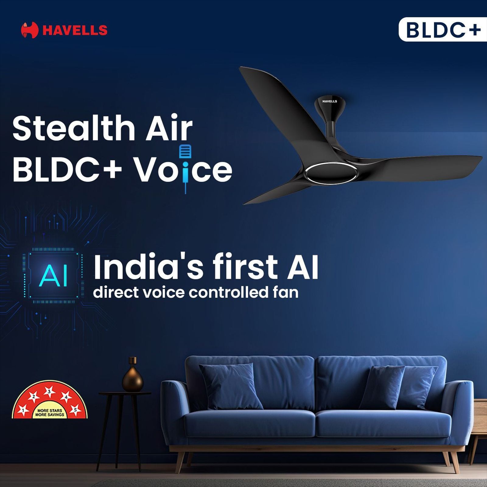HAVELLS Stealth Air 5 Star 1200 mm 3 Blade BLDC Motor Ceiling Fan with Remote (Aerodynamic Blades, Mist)_7