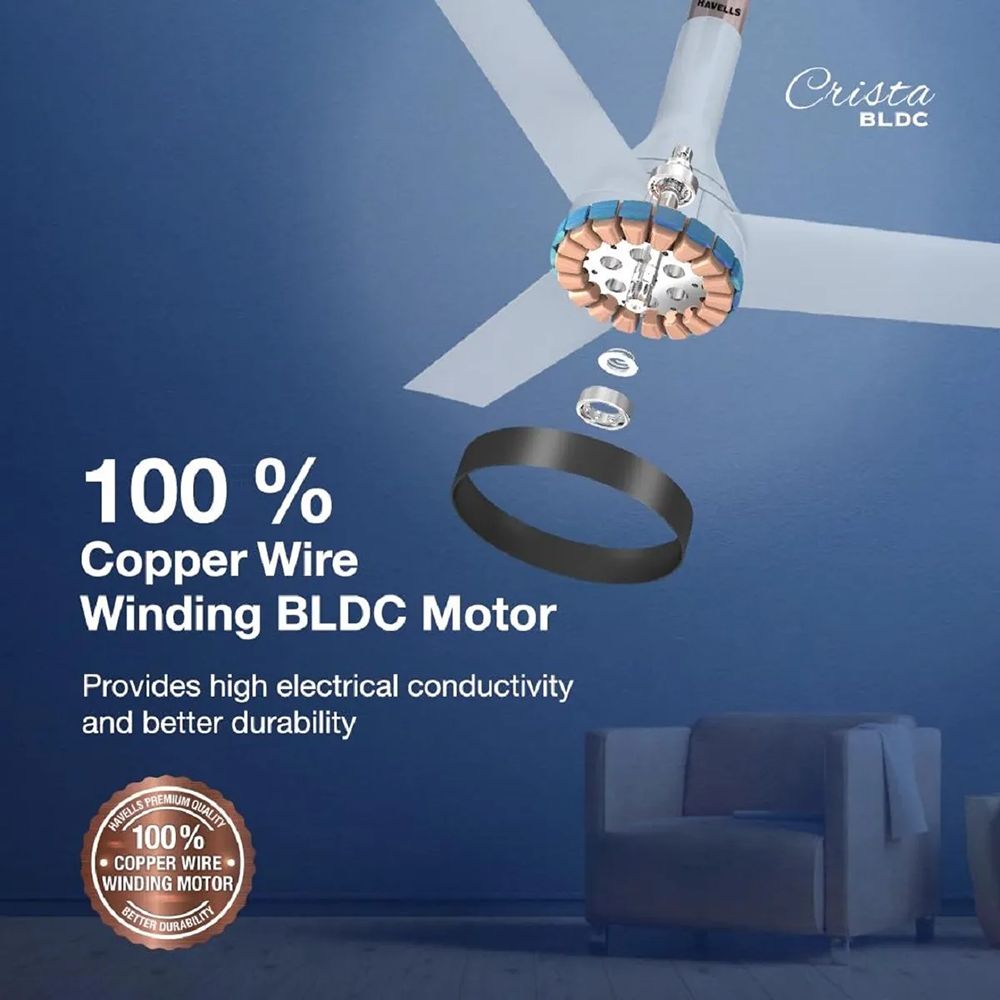 HAVELLS Crista BLDC 5 Star 1200mm 3 Blade Permanent Magnet Motor Ceiling Fan with Remote (Aerodynamic Winglet Blades, White) HAVELLS Crista BLDC 5 Star 1200mm 3 Blade Permanent Magnet Motor Ceiling Fan with Remote (Aerodynamic Winglet Blades, White)_8