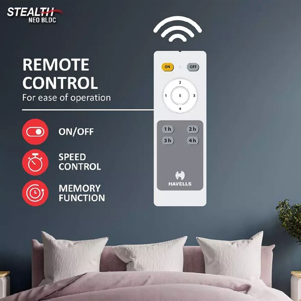 HAVELLS Stealth BLDC 5 Star 1200mm 3 Blade Permanent Magnet Motor Ceiling Fan with Remote (Aerodynamic Blades, White) HAVELLS Stealth BLDC 5 Star 1200mm 3 Blade Permanent Magnet Motor Ceiling Fan with Remote (Aerodynamic Blades, White)_6