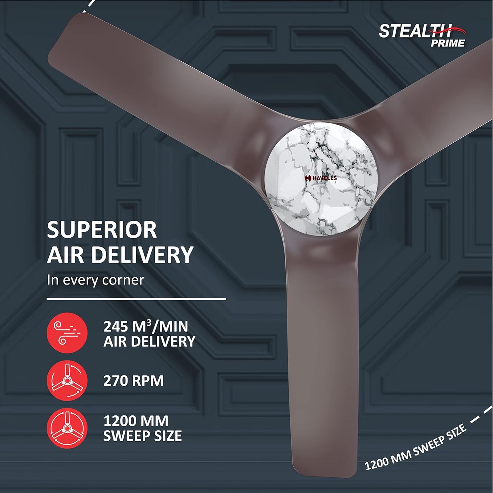 HAVELLS Stealth Prime 5 Star 1200mm 3 Blade BLDC Motor Ceiling Fan with Remote (Aerodynamic Blades, Marble Dusk) HAVELLS Stealth Prime 5 Star 1200mm 3 Blade BLDC Motor Ceiling Fan with Remote (Aerodynamic Blades, Marble Dusk)_9