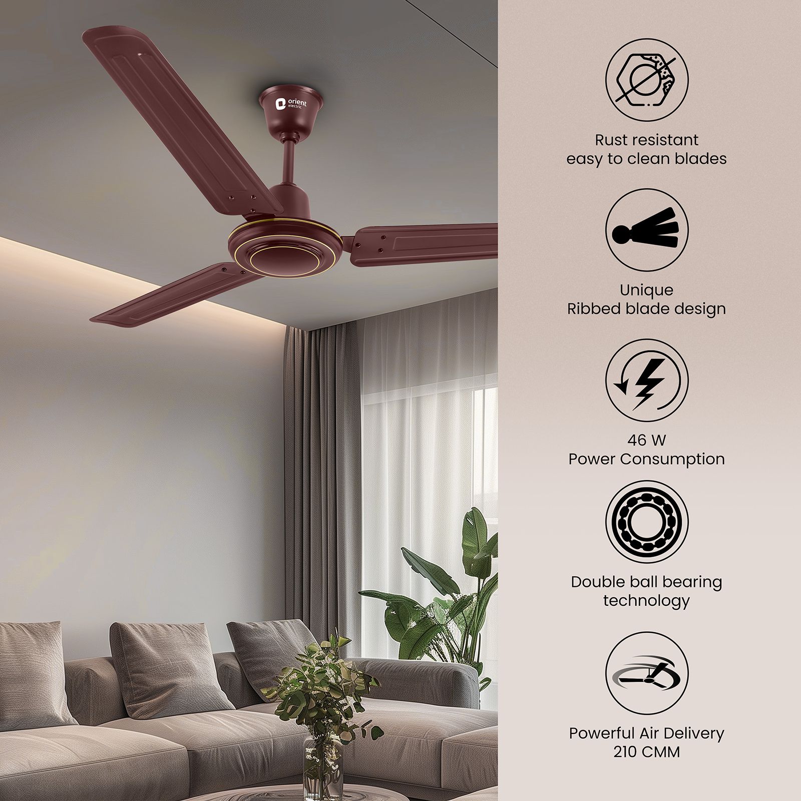 Orient APEX FX 1 Star 1200mm 3 Blade Double Ball Bearing Technology Ceiling Fan (Rust Resistant, Brown) Orient APEX FX 1 Star 1200mm 3 Blade Double Ball Bearing Technology Ceiling Fan (Rust Resistant, Brown)_3