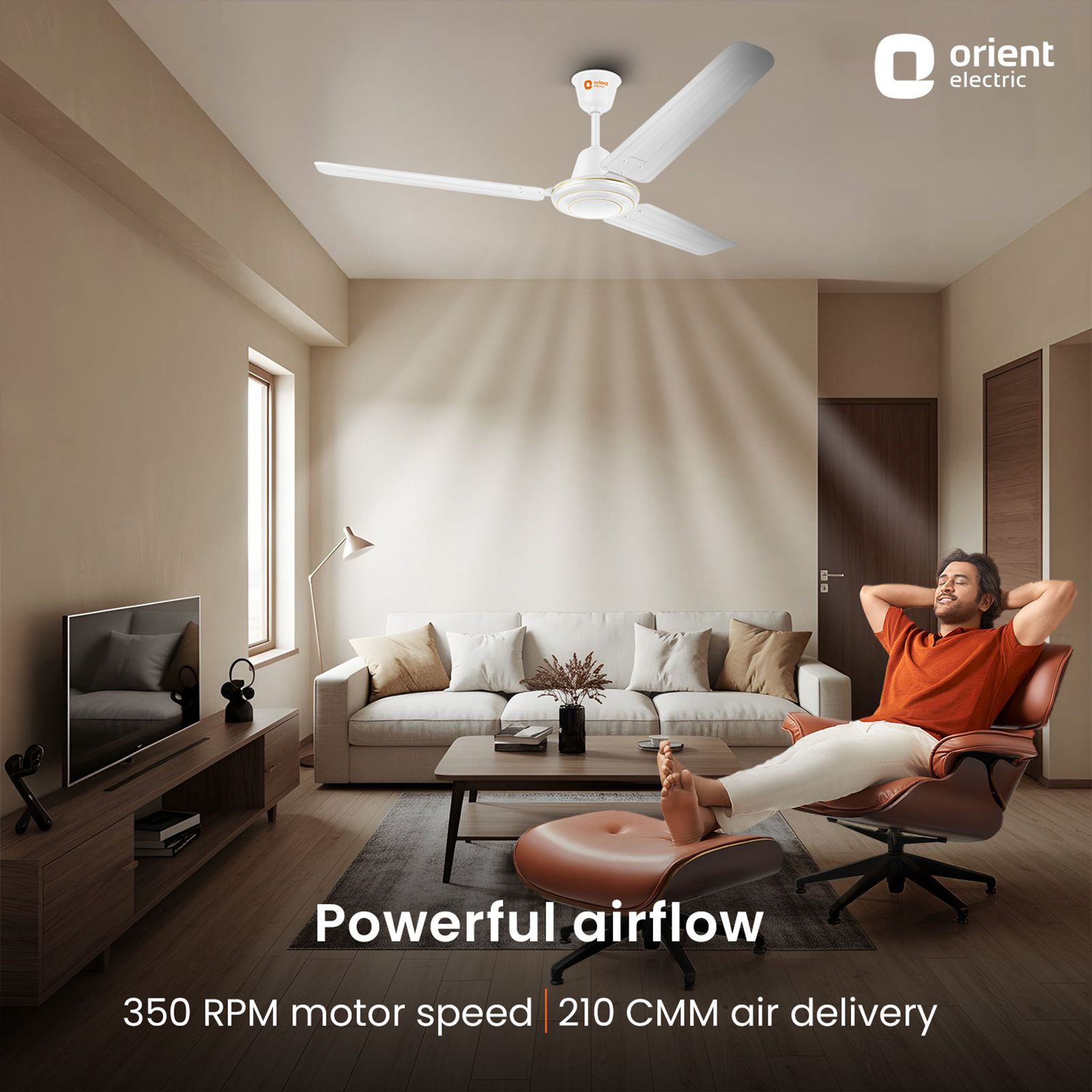 Orient APEX FX 1 Star 1200mm 3 Blade Double Ball Bearing Technology Ceiling Fan (Rust Resistant, White)_7
