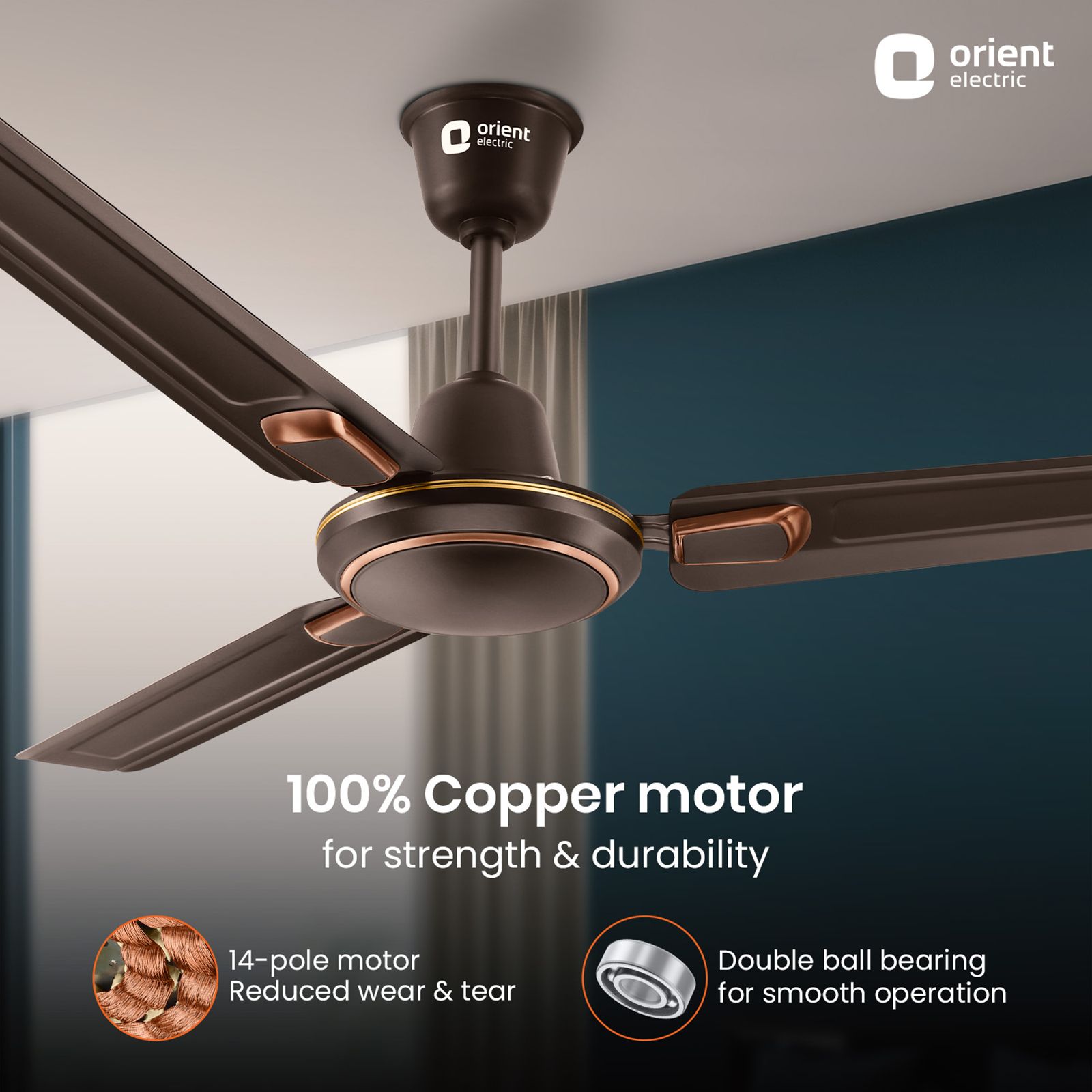 Orient Pacific Air Decor 1 Star 1200mm 3 Blade Copper Motor Ceiling Fan (Double Ball Bearing, Brown Bronze)_6