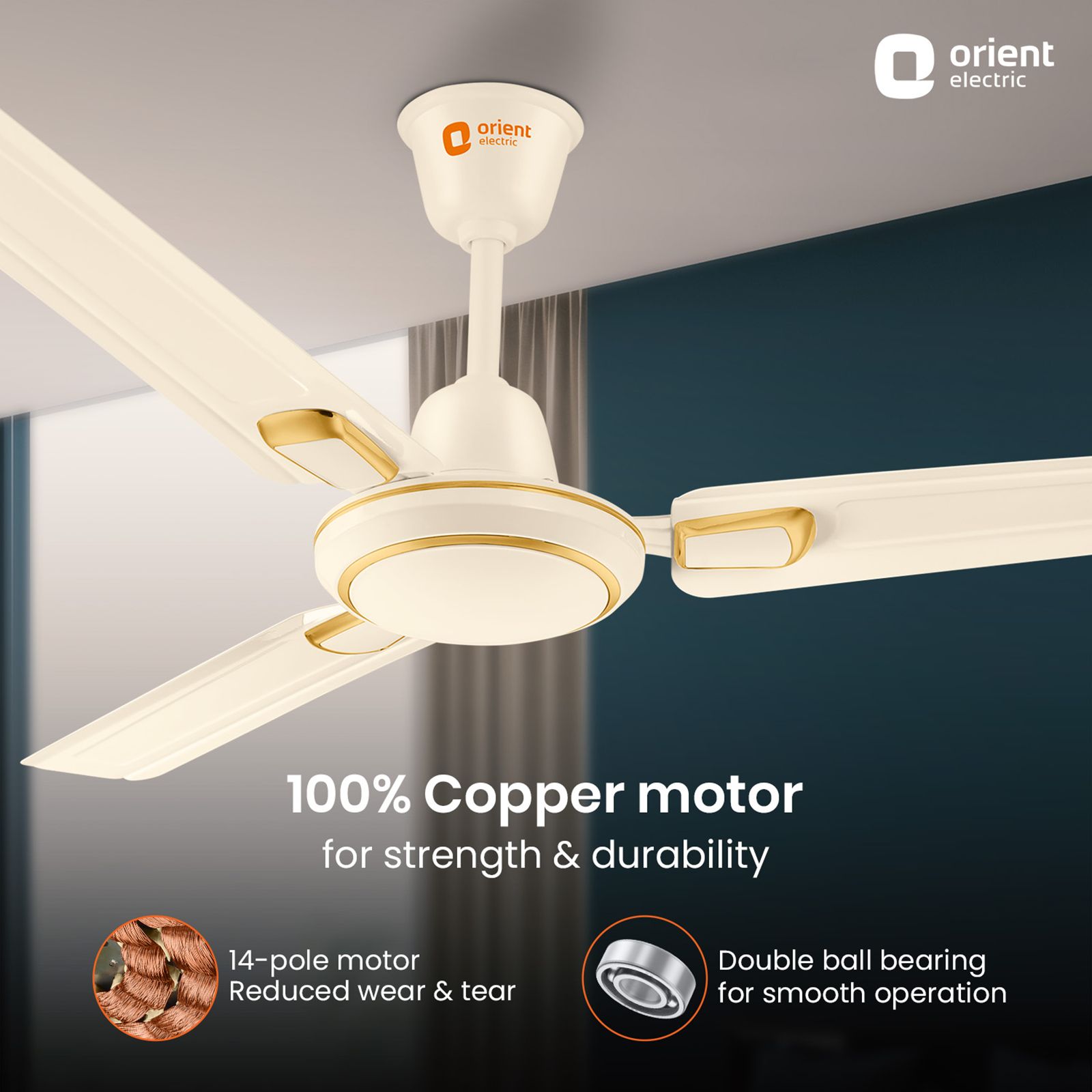 Orient Pacific Air Decor 1 Star 1200mm 3 Blade Copper Motor Ceiling Fan (Double Ball Bearing, Ivory Gold) Orient Pacific Air Decor 1 Star 1200mm 3 Blade Copper Motor Ceiling Fan (Double Ball Bearing, Ivory Gold)_6
