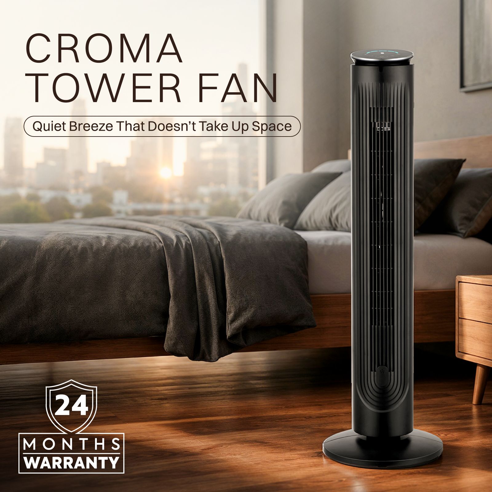 Croma Bladeless 1500 m3/hr Air Delivery Tower Fan with Remote Control (5 Speed Settings, Black)_4