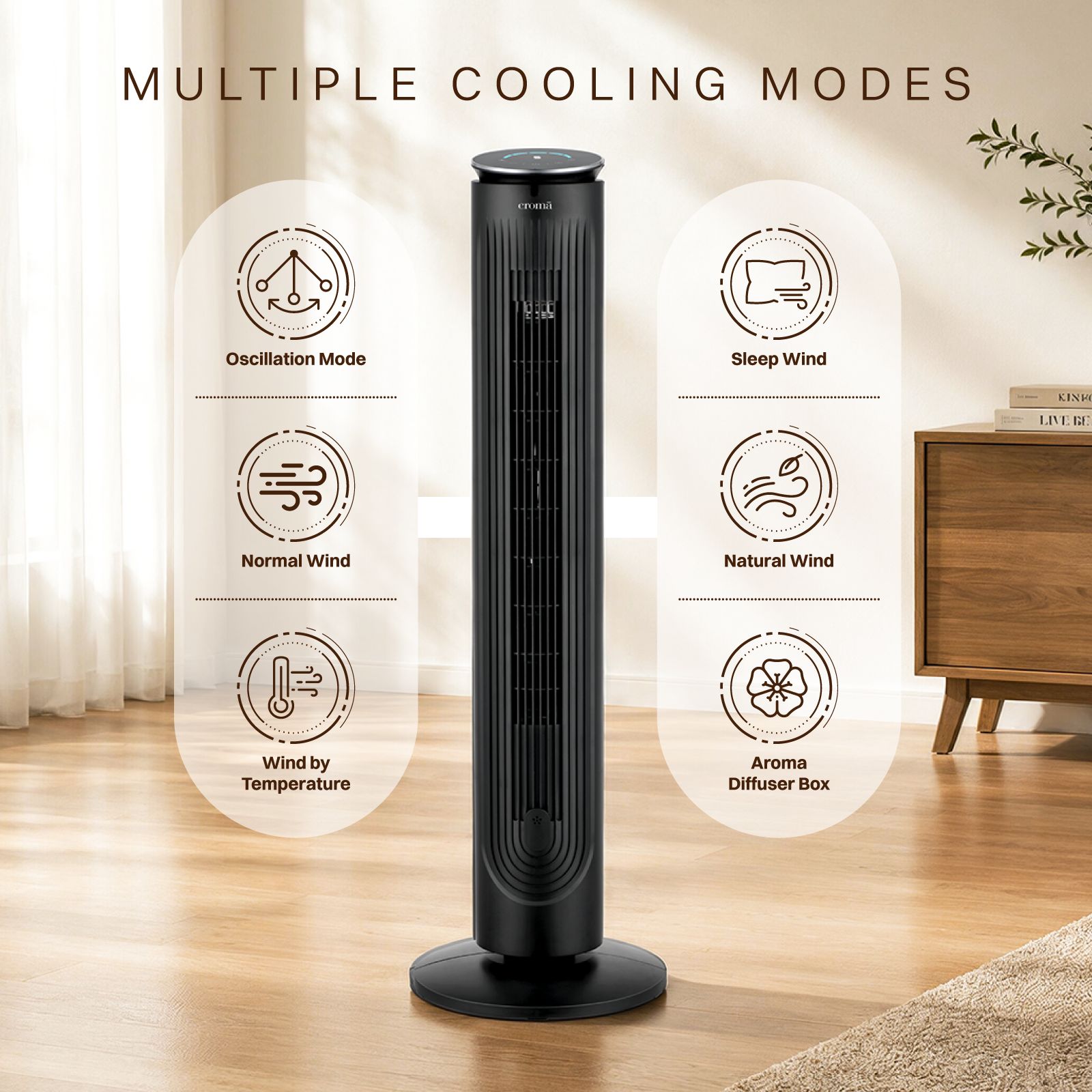 Croma Bladeless 1500 m3/hr Air Delivery Tower Fan with Remote Control (5 Speed Settings, Black)_9
