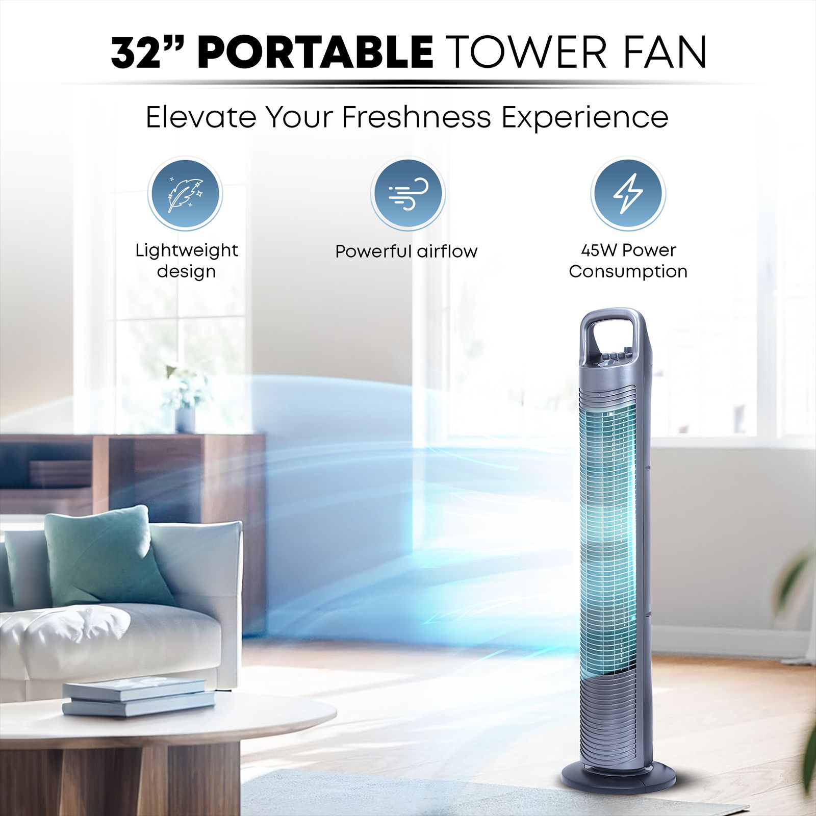 Croma Bladeless Tower Fan (3 Speed Settings, Grey)_2