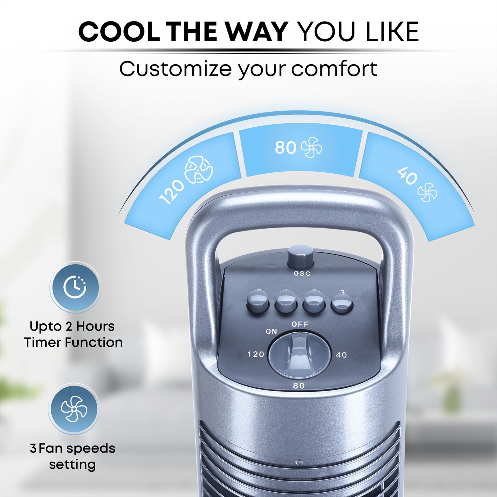 Croma Bladeless Tower Fan (3 Speed Settings, Grey)_3
