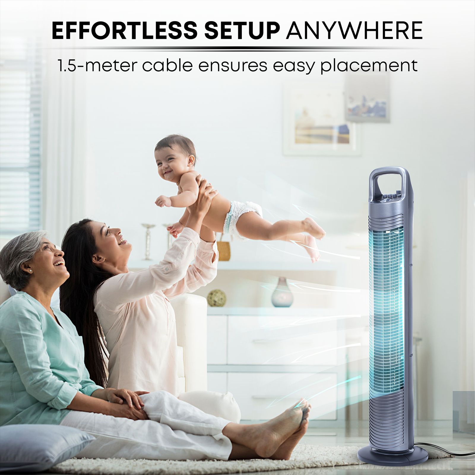 Croma Bladeless Tower Fan (3 Speed Settings, Grey)_6