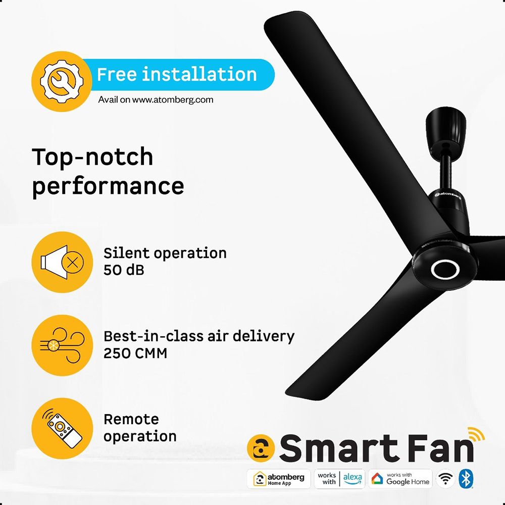 atomberg Aris Contour Smart 5 Star 1200mm 3 Blade BLDC Motor Smart Ceiling Fan with Remote (LED Indicators, Midnight Black)_9