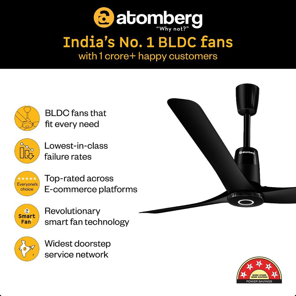 atomberg Aris Contour Smart 5 Star 1200mm 3 Blade BLDC Motor Smart Ceiling Fan with Remote (LED Indicators, Midnight Black)_7