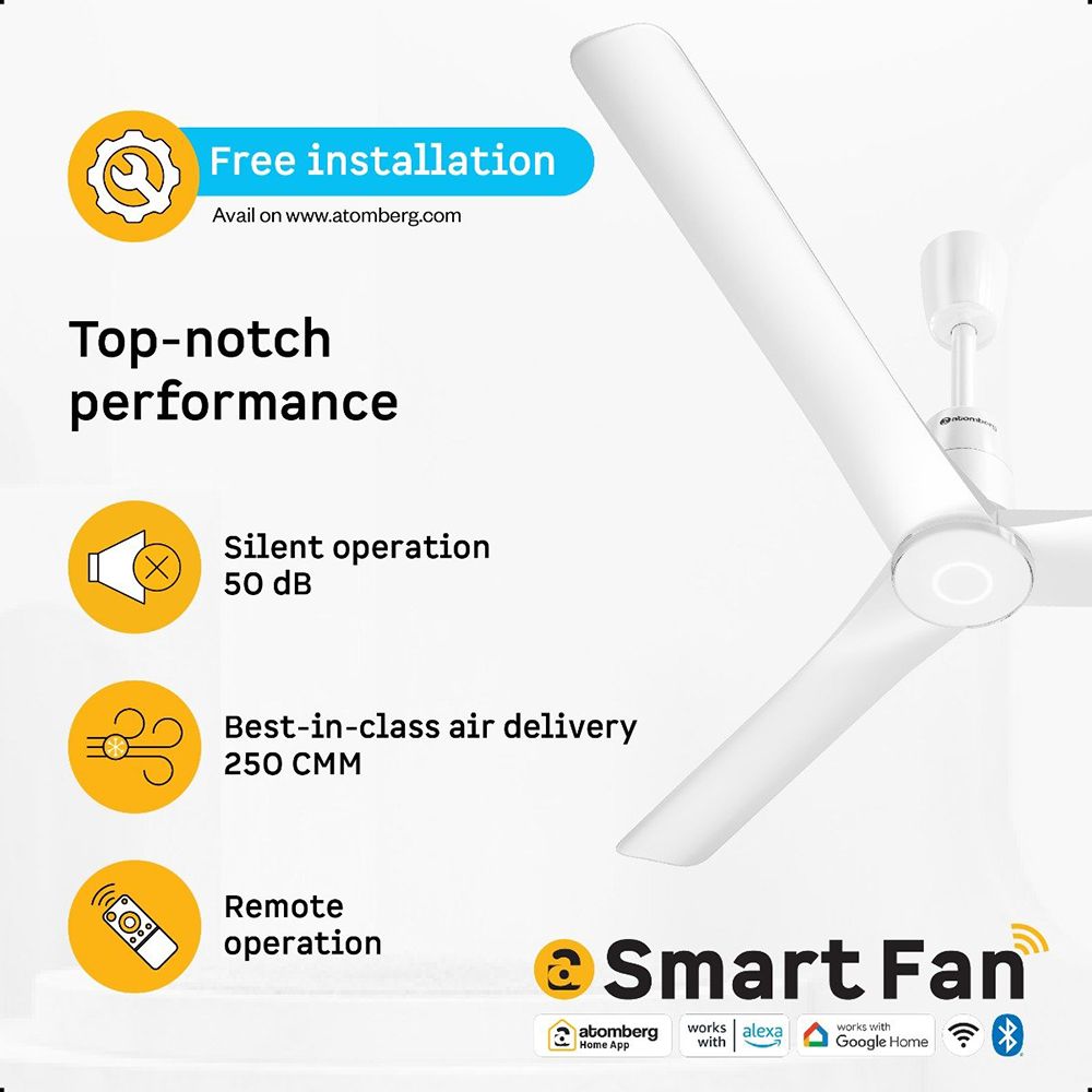 atomberg Aris Contour Smart 5 Star 1200mm 3 Blade BLDC Motor Smart Ceiling Fan with Remote (LED Indicators, Marble White)_9
