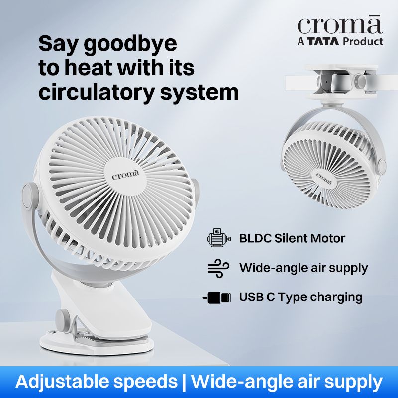Croma 3 Blade Rechargeable Fan with 1800 mAh Battery (BLDC Motor,2026 model, White)_5