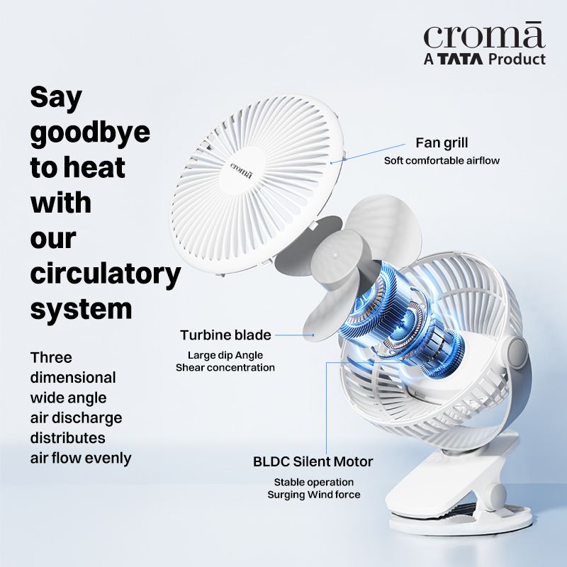 Croma 3 Blade Rechargeable Fan with 1800 mAh Battery (BLDC Motor,2026 model, White)_9