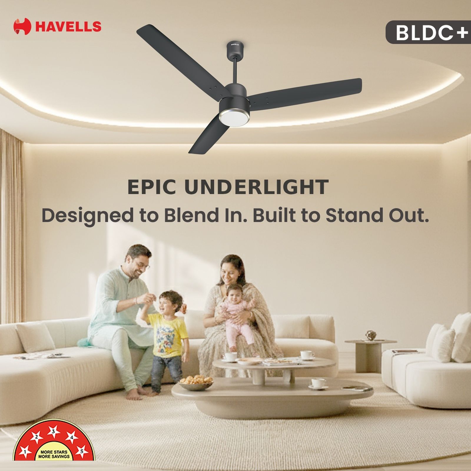 Havells Epic Underlight 5 Star 1200mm 3 Blade BLDC Motor Ceiling Fan with Remote (Reverse Rotation, Smoke Brown) Havells Epic Underlight 5 Star 1200mm 3 Blade BLDC Motor Ceiling Fan with Remote (Reverse Rotation, Smoke Brown)_6