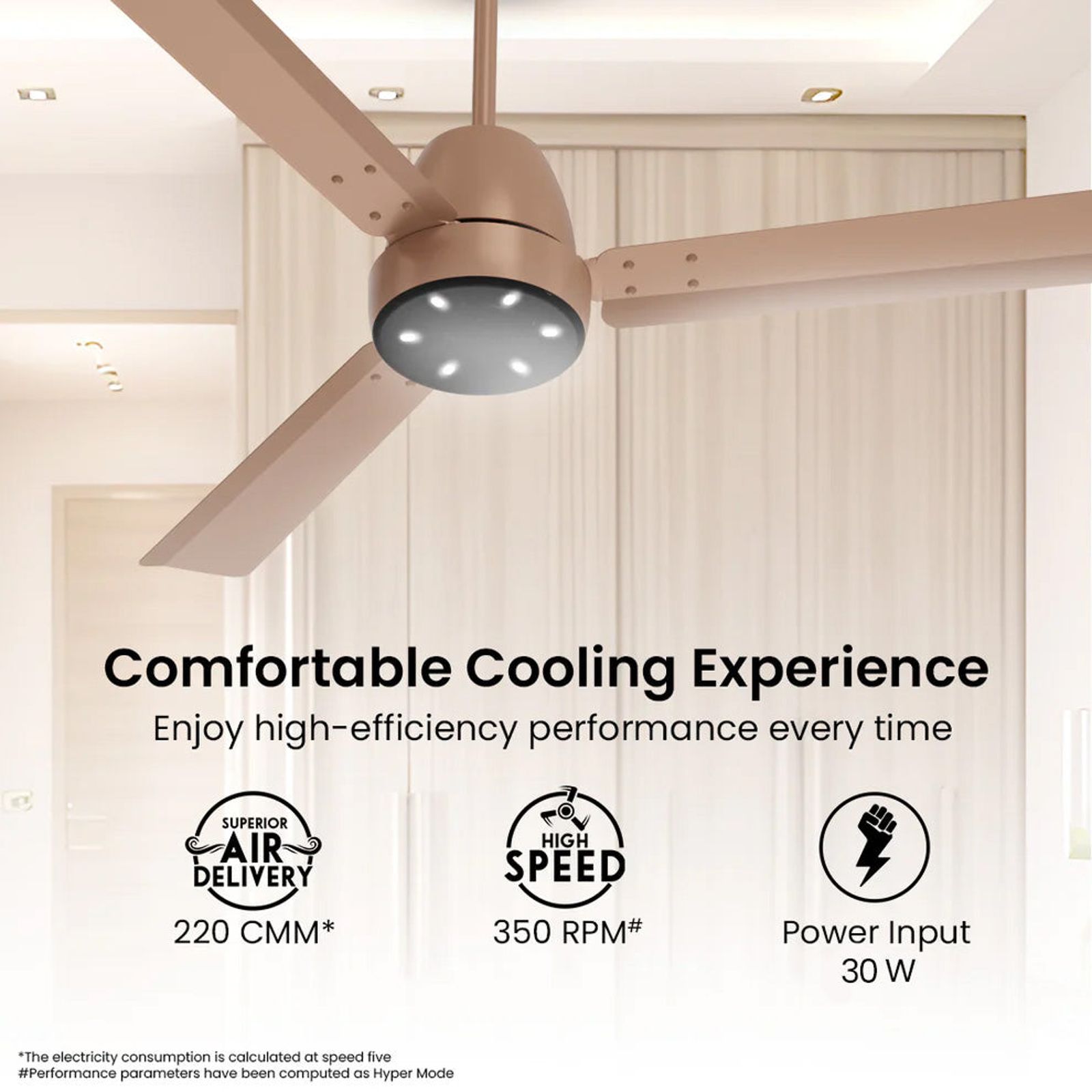 Crompton Energion NITEO 5 Star 1200mm 3 Blade BLDC Motor Ceiling Fan with Remote (Premium LED Lamp, Gilded Beige)_3