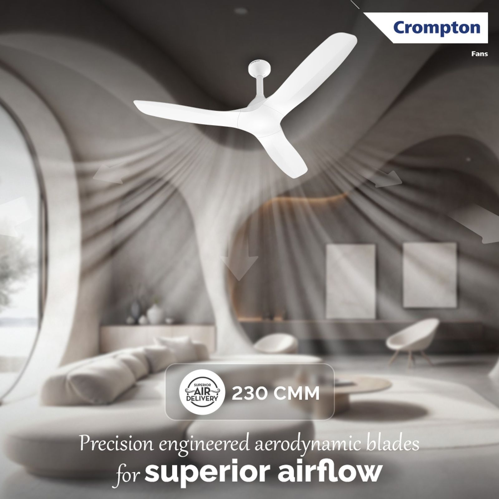 Crompton Silent Pro Fluido Wave 1 Star 1200mm 3 Blade Linear Induction Motor Ceiling Fan (Anti Dust Design, Snow White)_8