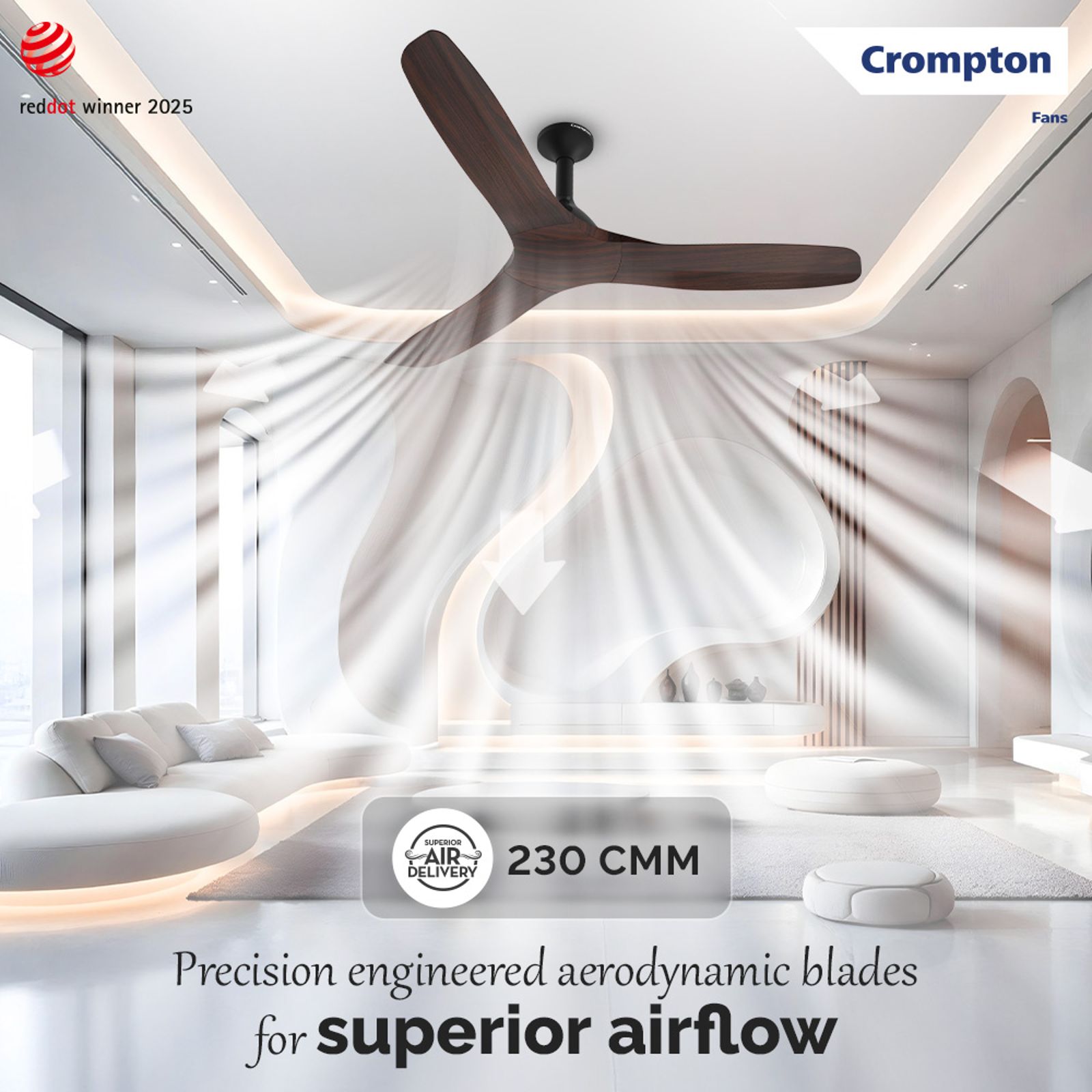 Crompton Silent Pro Fluido Wave 1 Star 1200mm 3 Blade Linear Induction Motor Ceiling Fan (Anti Dust Design, Sheesham Wood) Crompton Silent Pro Fluido Wave 1 Star 1200mm 3 Blade Linear Induction Motor Ceiling Fan (Anti Dust Design, Sheesham Wood)_8