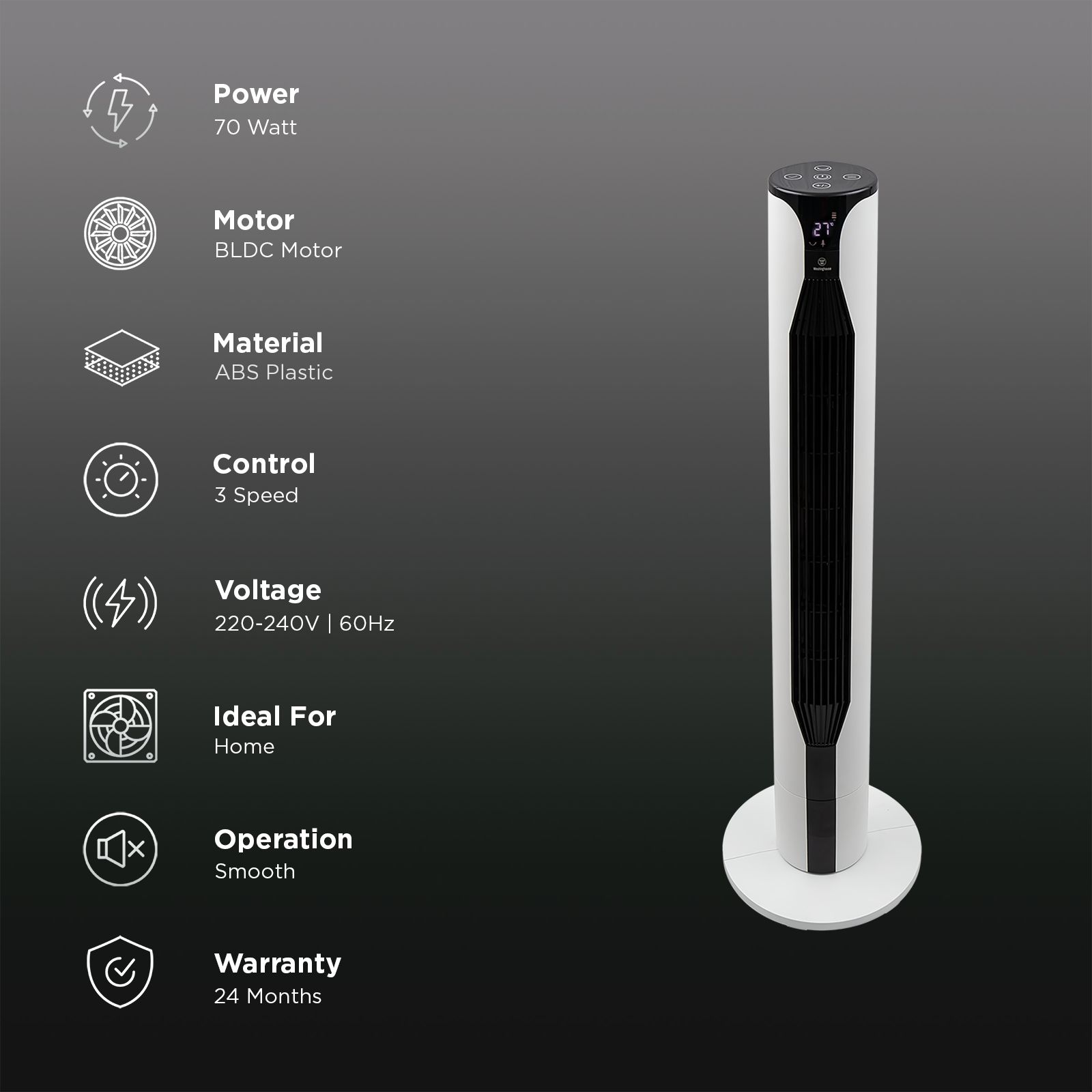 Westinghouse WH 42 Bladeless Tower Fan with Remote Control (Touch Control Panel, White) Westinghouse WH 42 Bladeless Tower Fan with Remote Control (Touch Control Panel, White)_3