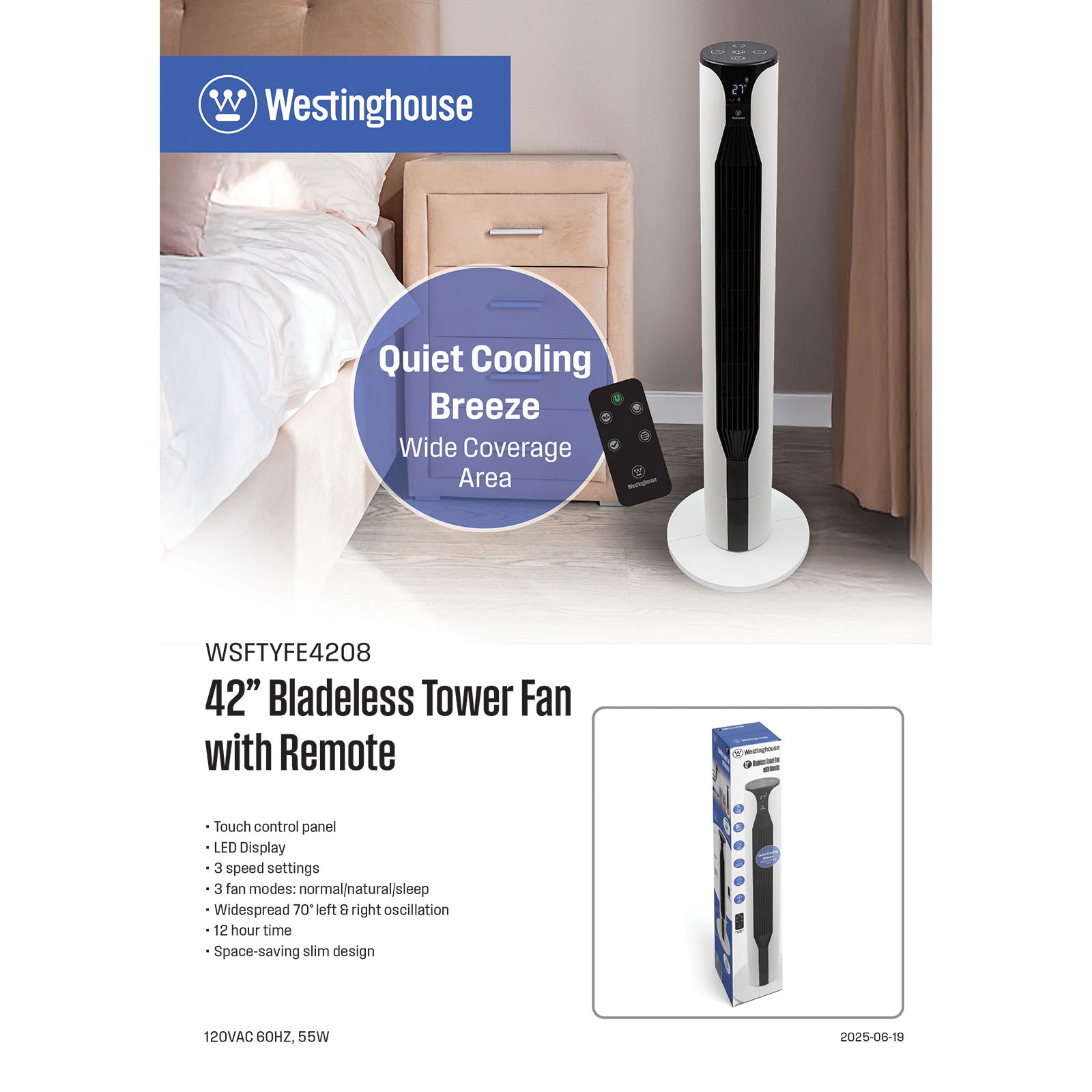Westinghouse WH 42 Bladeless Tower Fan with Remote Control (Touch Control Panel, White) Westinghouse WH 42 Bladeless Tower Fan with Remote Control (Touch Control Panel, White)_10