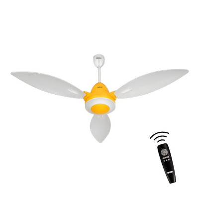 Usha Bloom Lily Glow 5 Star 1200mm 3 Blade BLDC Motor Technology Ceiling Fan with Remote (LED Underlight, White & Yellow)