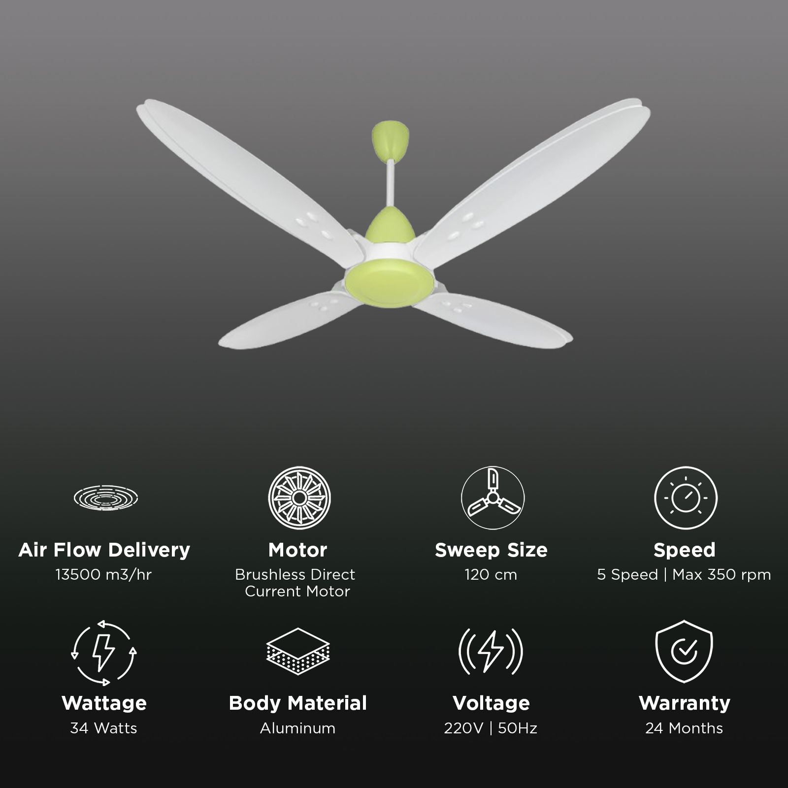 Usha Bloom Lily Nova 5 Star 1200mm 4 Blade BLDC Motor Ceiling Fan with Remote (Whisper Quiet Operations for Noiseless Experience, White & Light Green) Usha Bloom Lily Nova 5 Star 1200mm 4 Blade BLDC Motor Ceiling Fan with Remote (Whisper Quiet Operations for Noiseless Experience, White & Light Green)_3