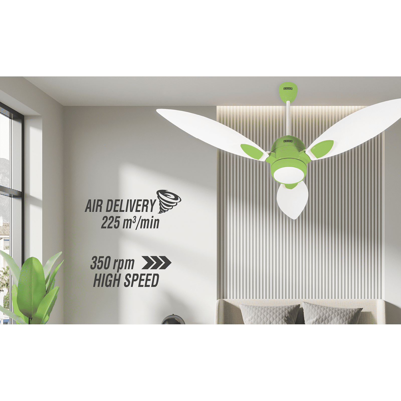 Usha Bloom Sunspire Glow 5 Star 1200mm 3 Blade BLDC Motor Technology Ceiling Fan with Remote (LED Underlight, White & Light Green)_5