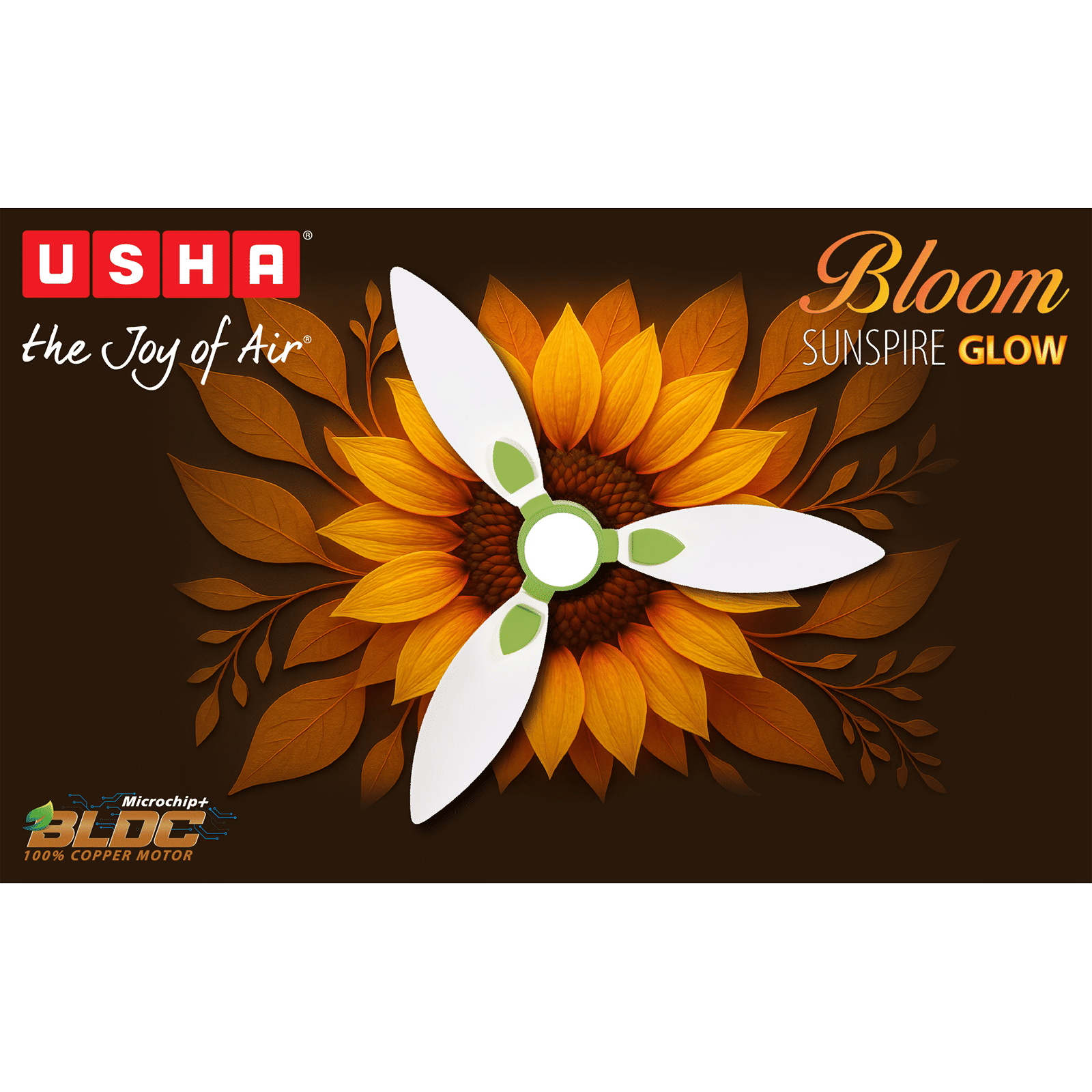 Usha Bloom Sunspire Glow 5 Star 1200mm 3 Blade BLDC Motor Technology Ceiling Fan with Remote (LED Underlight, White & Light Green)_6