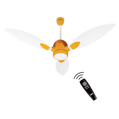 Usha Bloom Sunspire Glow 5 Star 1200mm 3 Blade BLDC Motor Technology Ceiling Fan with Remote (LED Underlight, White & Yellow)