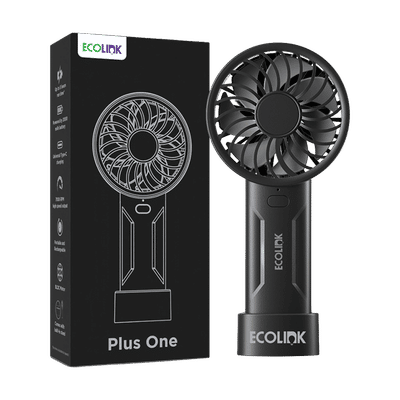 Ecolink Plus One 50mm 7 Blade Rechargeable Handheld Fan with 2000 mAh Battery (Portable, Black)