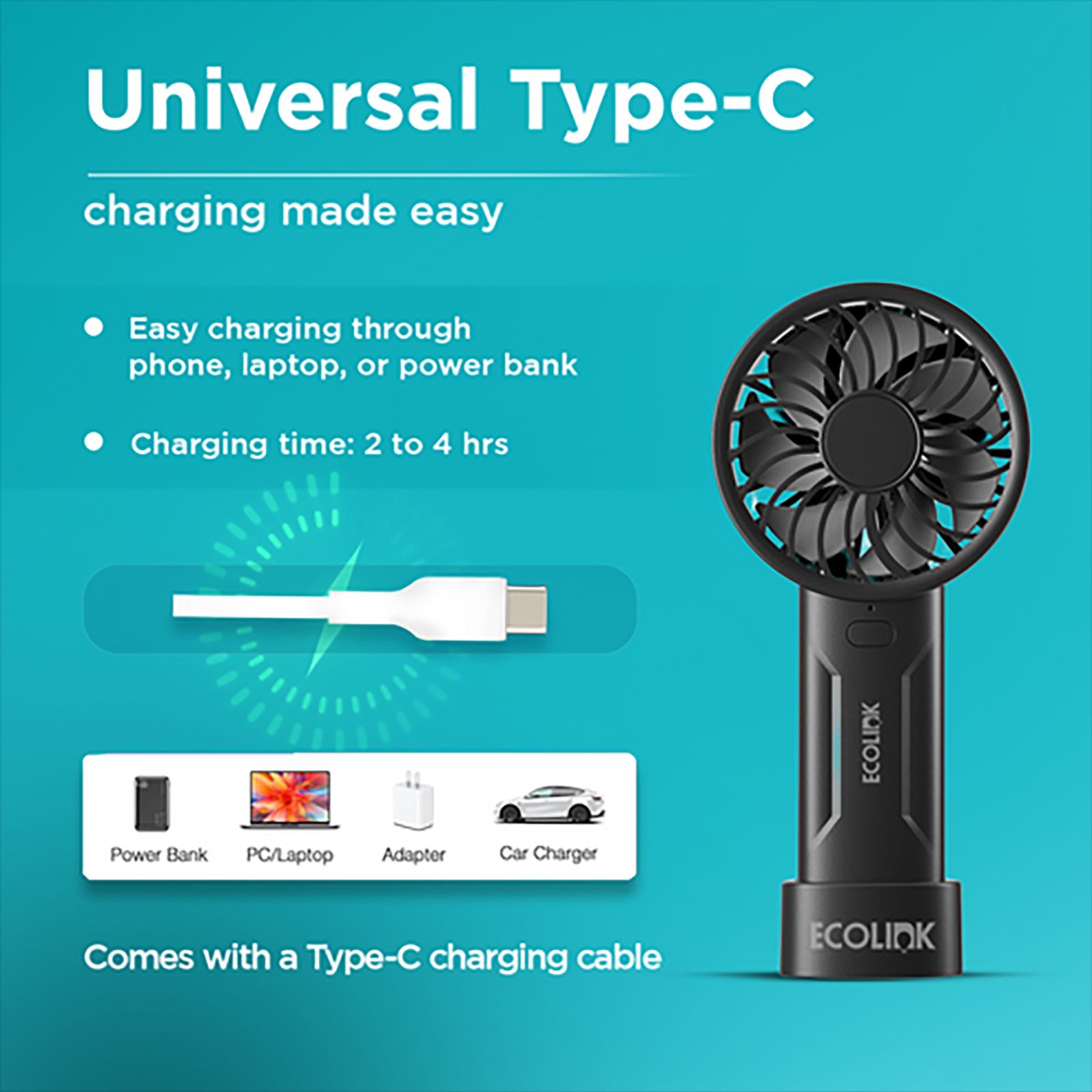 Ecolink Plus One 50mm 7 Blade Rechargeable Handheld Fan with 2000 mAh Battery (Portable, Black) Ecolink Plus One 50mm 7 Blade Rechargeable Handheld Fan with 2000 mAh Battery (Portable, Black)_6