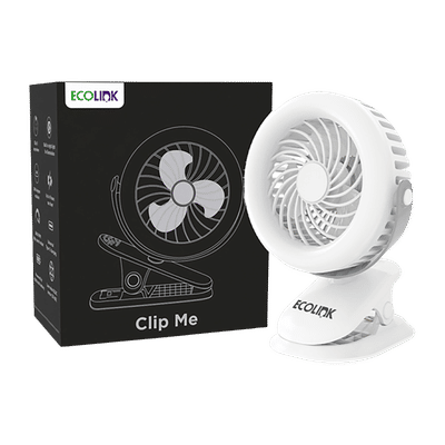 Ecolink Clip Me 100mm 3 Blade Rechargeable Personal Fan with 2000 mAh Battery (Efficient Airflow, White)