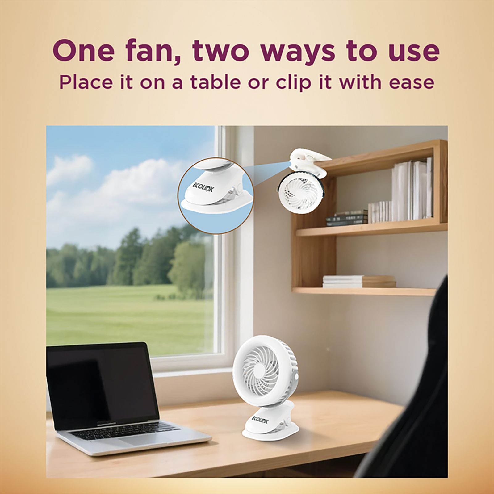 Ecolink Clip Me 100mm 3 Blade Rechargeable Personal Fan with 2000 mAh Battery (Efficient Airflow, White)_7