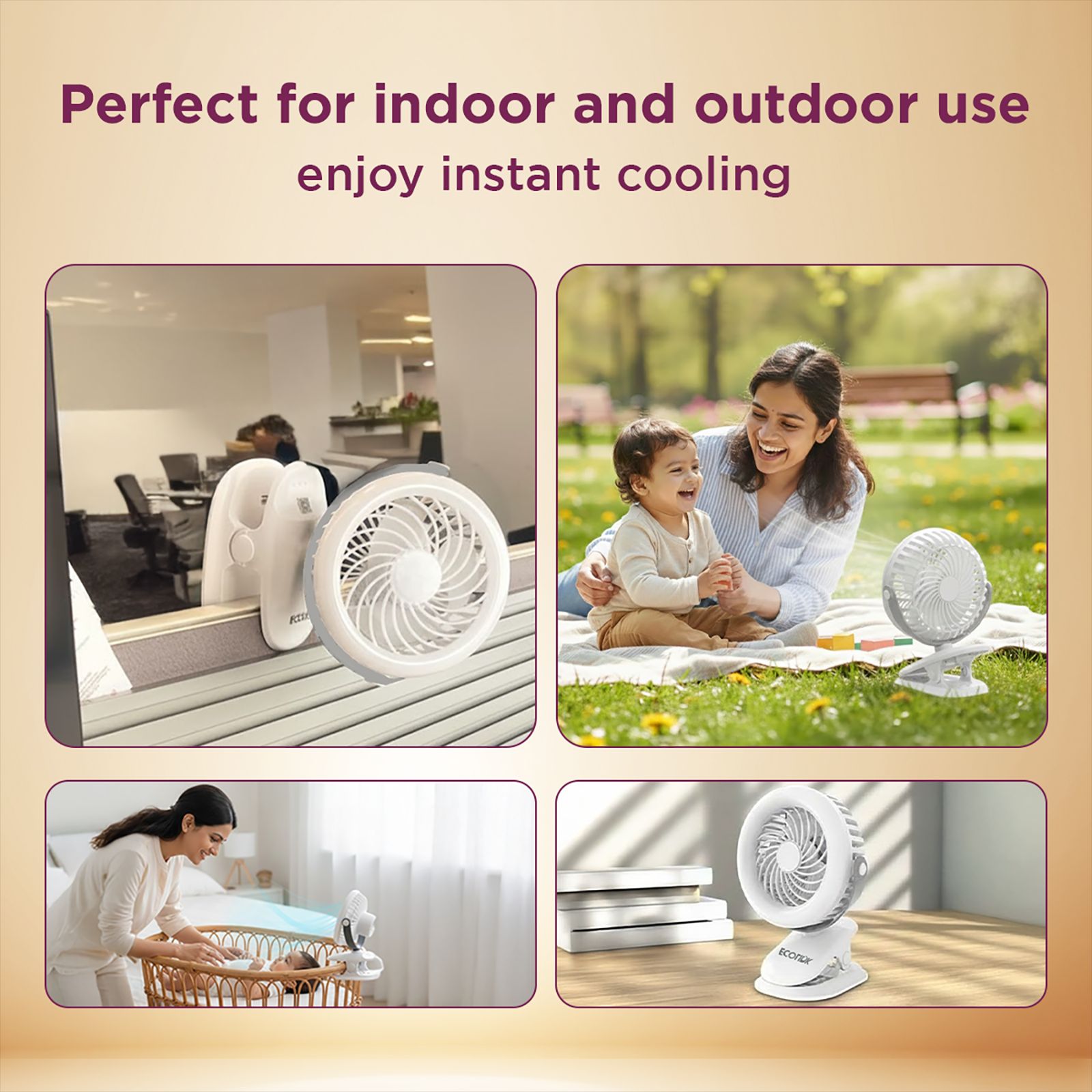 Ecolink Clip Me 100mm 3 Blade Rechargeable Personal Fan with 2000 mAh Battery (Efficient Airflow, White)_9