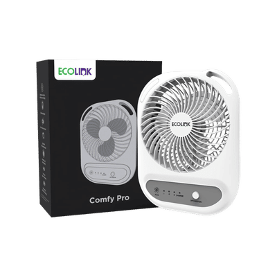 Ecolink Comfy Pro 150mm 3 Blade Rechargeable Personal Mini Fan with 3000 mAh Battery (Powerful Airflow, White & Grey)