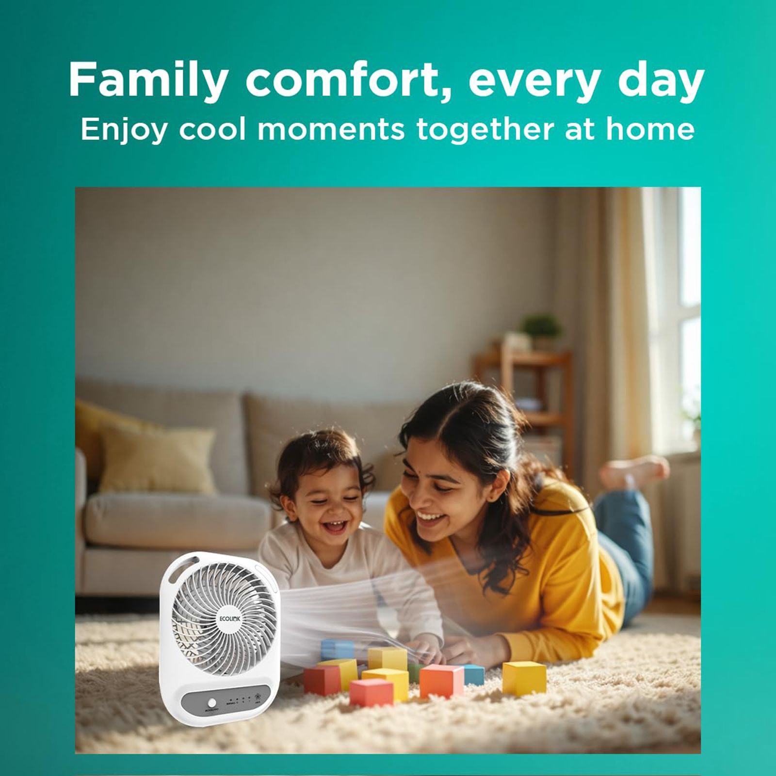 Ecolink Comfy Pro 150mm 3 Blade Rechargeable Personal Mini Fan with 3000 mAh Battery (Powerful Airflow, White & Grey)_6