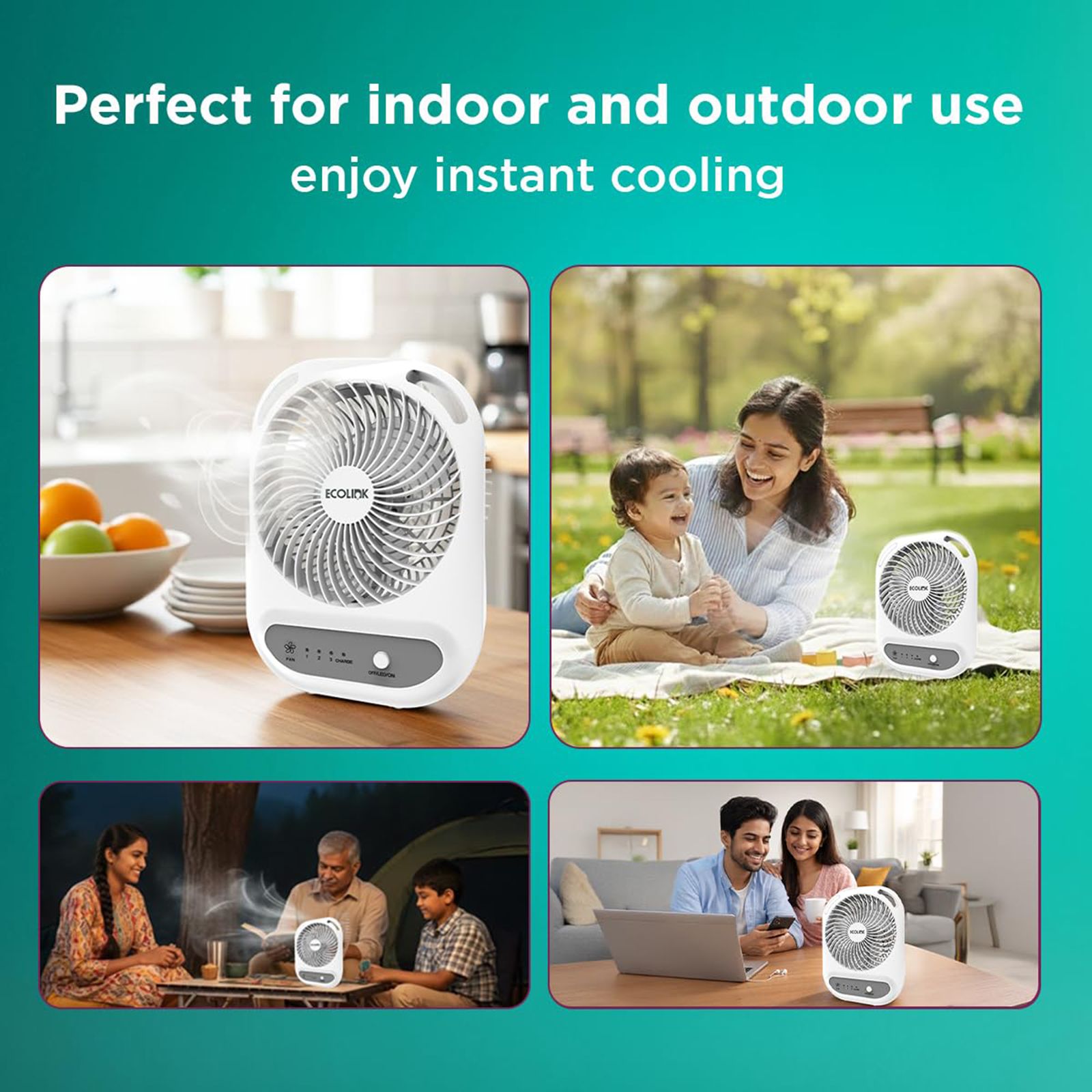 Ecolink Comfy Pro 150mm 3 Blade Rechargeable Personal Mini Fan with 3000 mAh Battery (Powerful Airflow, White & Grey)_7