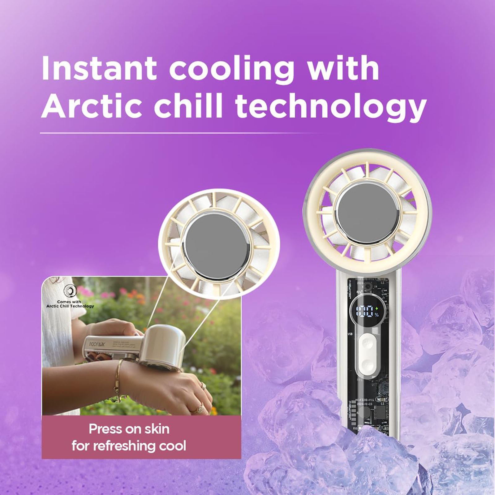Ecolink Pocket Pal 50mm 5 Blade Rechargeable Personal Fan with 4000 mAh Battery (Arctic Chill Technology, Beige) Ecolink Pocket Pal 50mm 5 Blade Rechargeable Personal Fan with 4000 mAh Battery (Arctic Chill Technology, Beige)_5