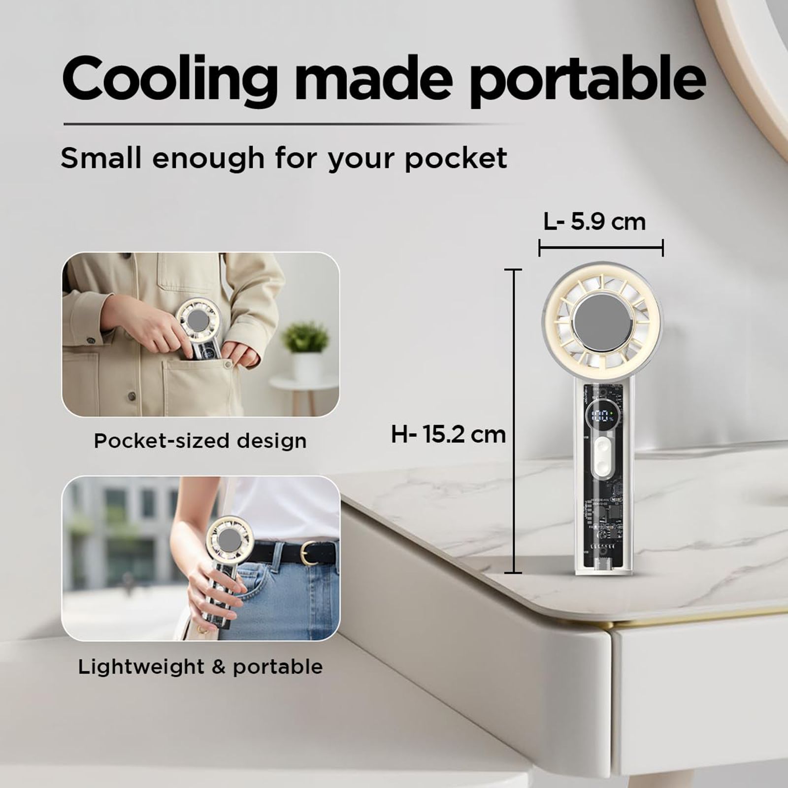 Ecolink Pocket Pal 50mm 5 Blade Rechargeable Personal Fan with 4000 mAh Battery (Arctic Chill Technology, Beige) Ecolink Pocket Pal 50mm 5 Blade Rechargeable Personal Fan with 4000 mAh Battery (Arctic Chill Technology, Beige)_8