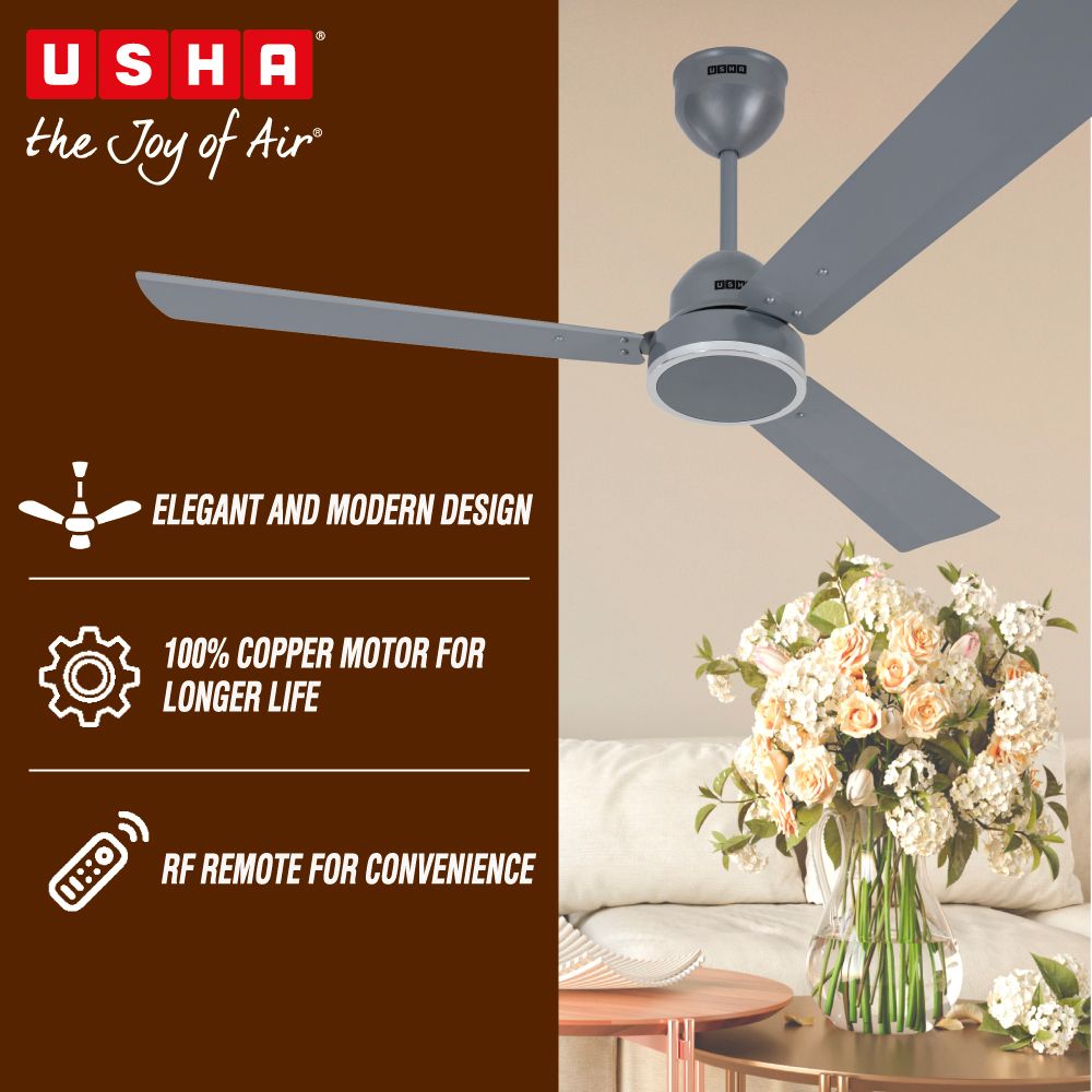 USHA AeroEdge 5 Star 1200mm 3 Blade BLDC Motor Ceiling Fan with Remote (Whisper Quiet Technology, Mattallic Grey) USHA AeroEdge 5 Star 1200mm 3 Blade BLDC Motor Ceiling Fan with Remote (Whisper Quiet Technology, Mattallic Grey)_4