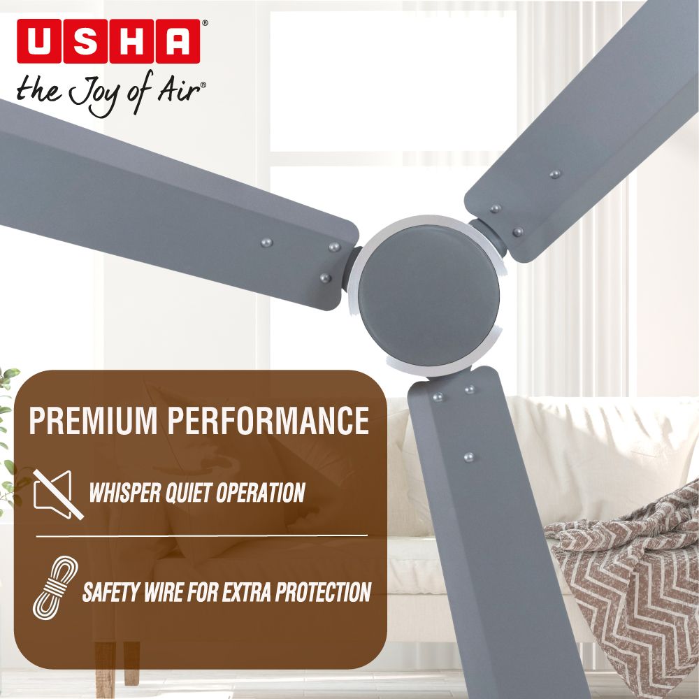 USHA AeroEdge 5 Star 1200mm 3 Blade BLDC Motor Ceiling Fan with Remote (Whisper Quiet Technology, Mattallic Grey) USHA AeroEdge 5 Star 1200mm 3 Blade BLDC Motor Ceiling Fan with Remote (Whisper Quiet Technology, Mattallic Grey)_5