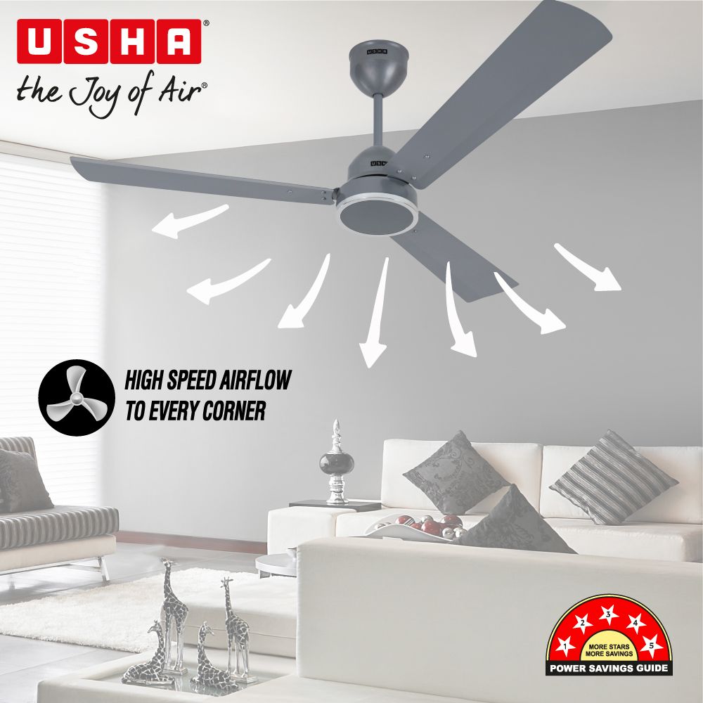 USHA AeroEdge 5 Star 1200mm 3 Blade BLDC Motor Ceiling Fan with Remote (Whisper Quiet Technology, Mattallic Grey) USHA AeroEdge 5 Star 1200mm 3 Blade BLDC Motor Ceiling Fan with Remote (Whisper Quiet Technology, Mattallic Grey)_6