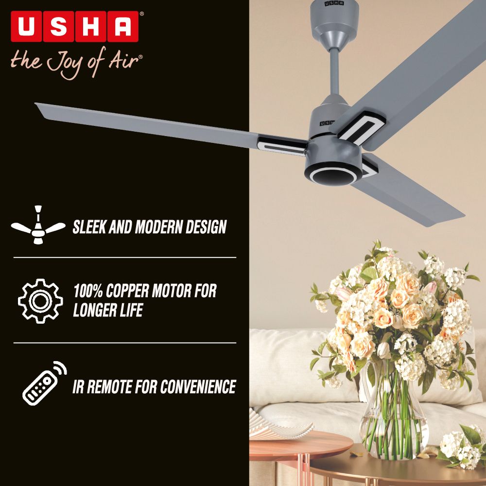 USHA AeroEdge Plus 5 Star 1200mm 3 Blade BLDC Motor Ceiling Fan with Remote (Whisper Quiet Technology, Metallic Grey) USHA AeroEdge Plus 5 Star 1200mm 3 Blade BLDC Motor Ceiling Fan with Remote (Whisper Quiet Technology, Metallic Grey)_4