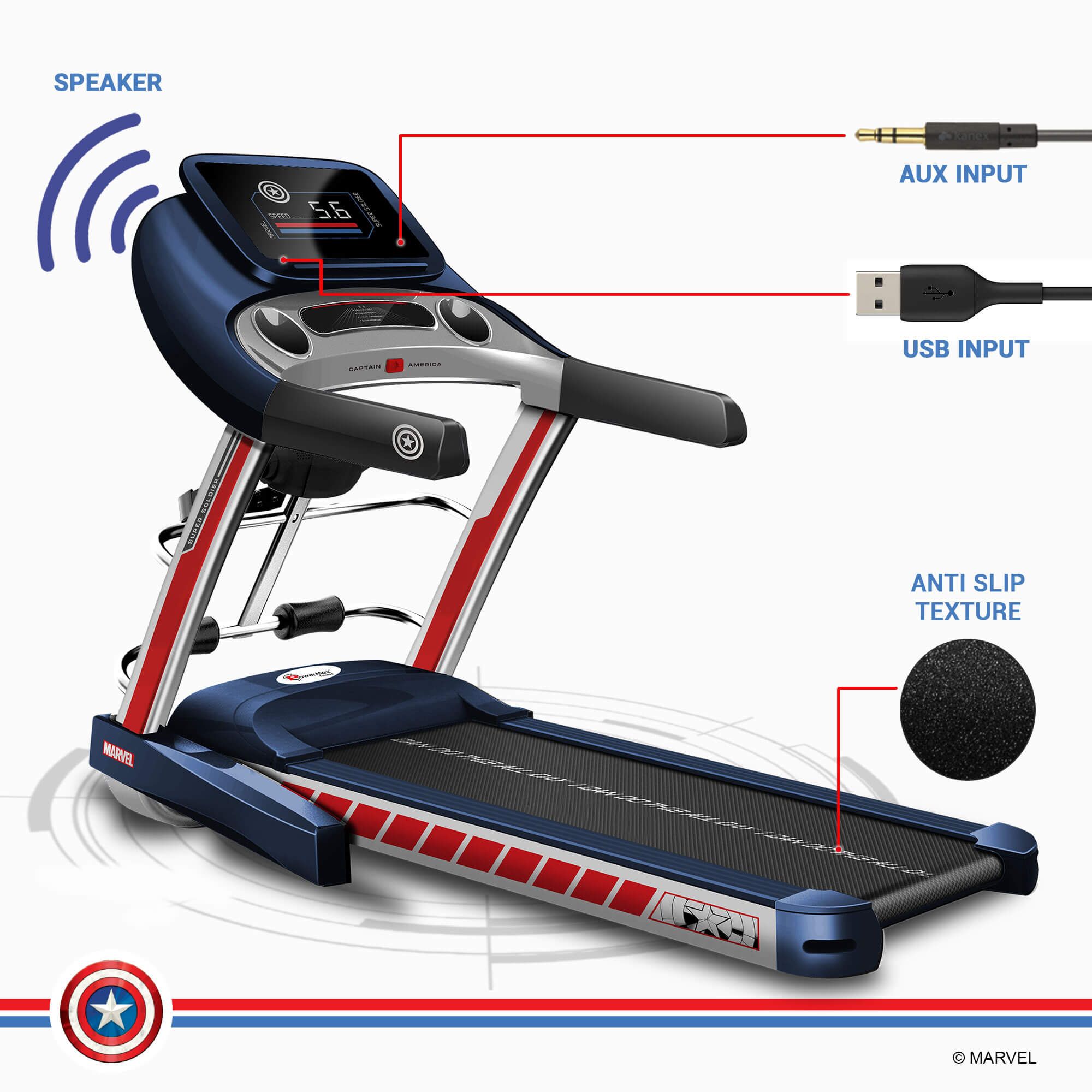 PowerMax 4HP Foldable Motorized Treadmill (Diamond Wave Running Belt with 15 Level Auto Inclination, MT-1A, Blue)_3