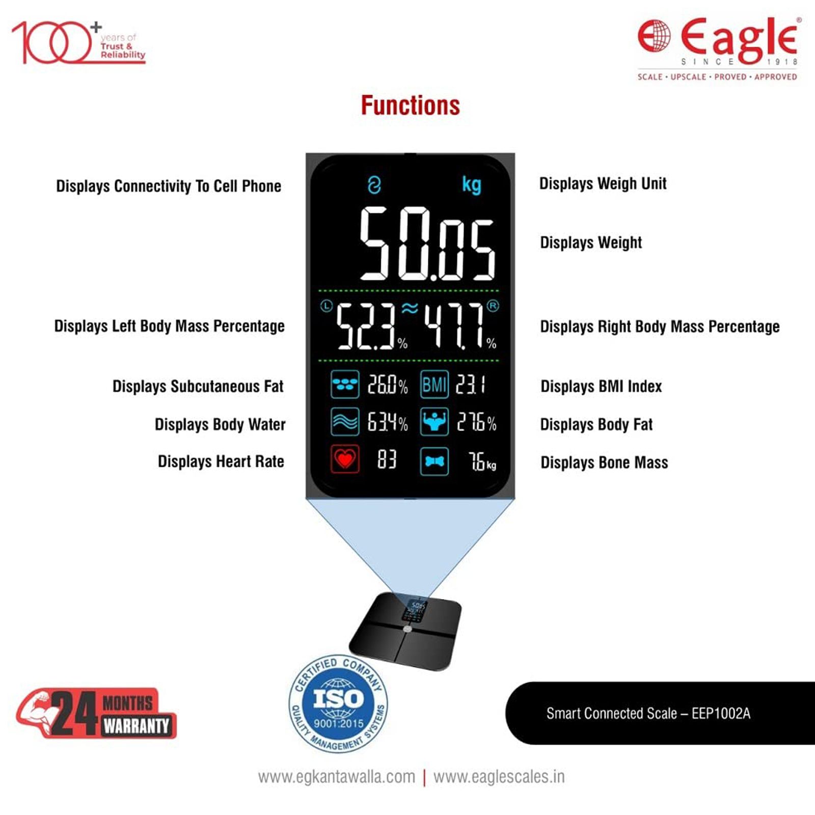 Eagle Digital Weight Scale (Battery Powered, 17 Vital Body Parameteres, EEP1002A, Charcoal Black) Eagle Digital Weight Scale (Battery Powered, 17 Vital Body Parameteres, EEP1002A, Charcoal Black)_2