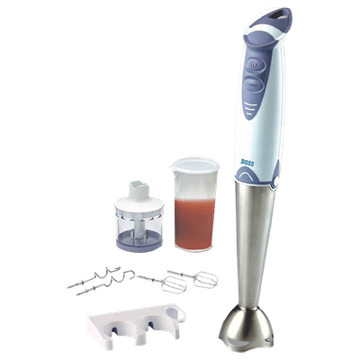 BOSS Quickmix 450 Watt 2 Speed Hand Blender with 4 Attachments (Detachable Metal Foot, White)