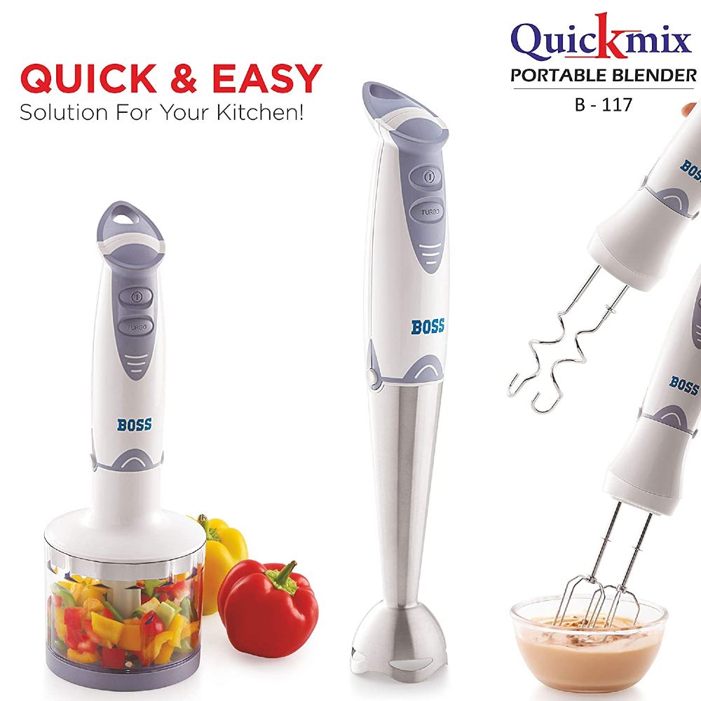 BOSS Quickmix 450 Watt 2 Speed Hand Blender with 4 Attachments (Detachable Metal Foot, White) BOSS Quickmix 450 Watt 2 Speed Hand Blender with 4 Attachments (Detachable Metal Foot, White)_5